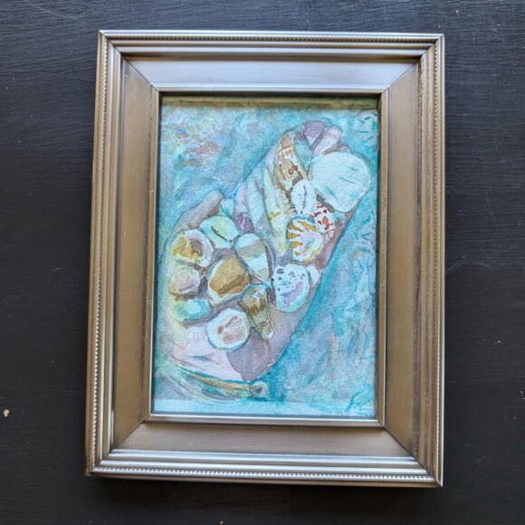 "Handful of Shells: Ocean" Original 5"x7" Framed Watercolor Painting - Hand art - Picture 3 of 7